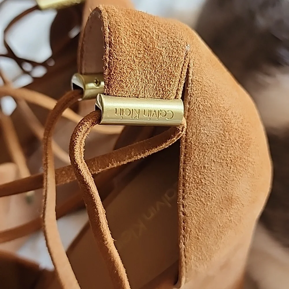 CALVIN KLEIN strappy Suede platform heels. Like new.
